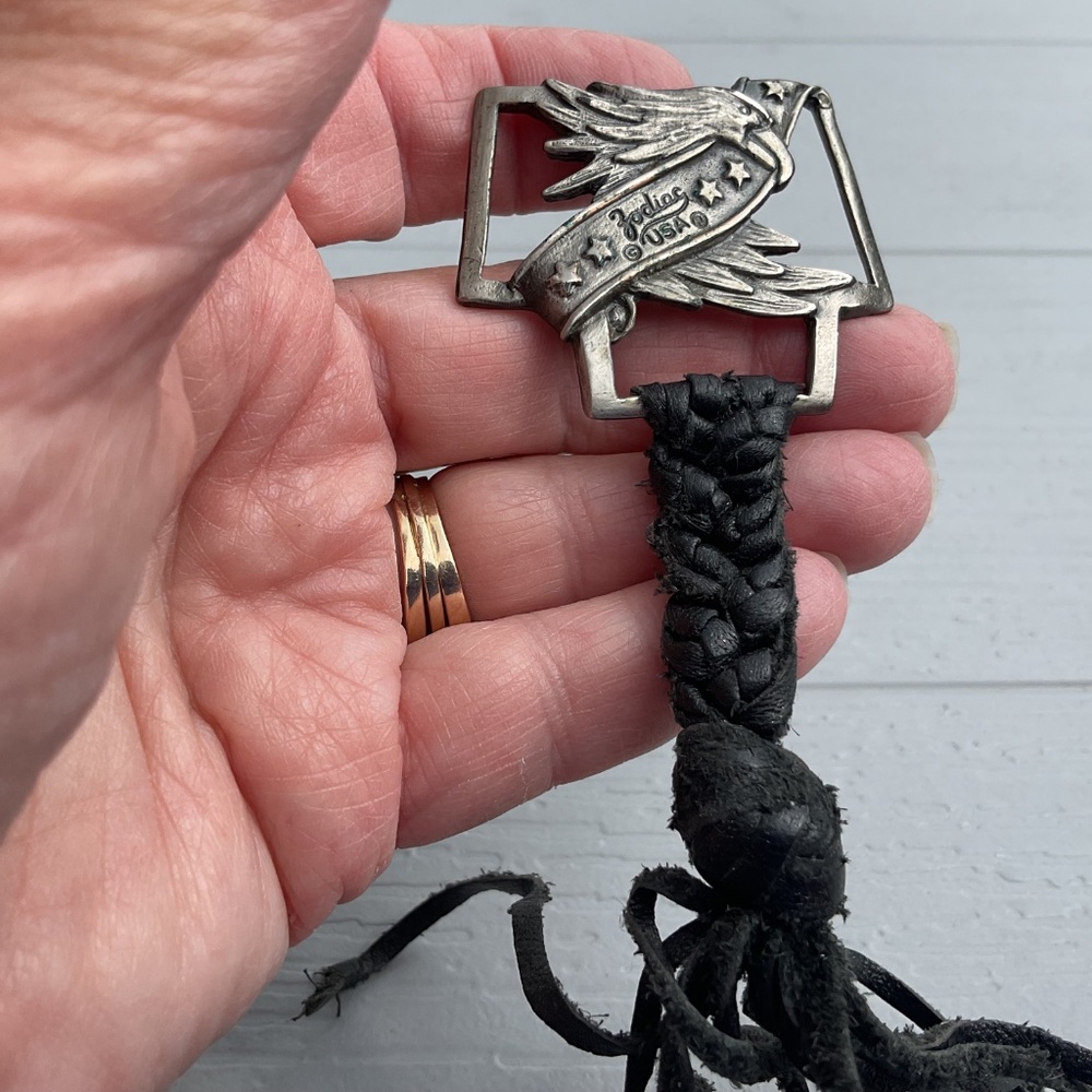 Zodiac USA boot tassels vintage 1980’s brass black leather - Picture 7 of 9